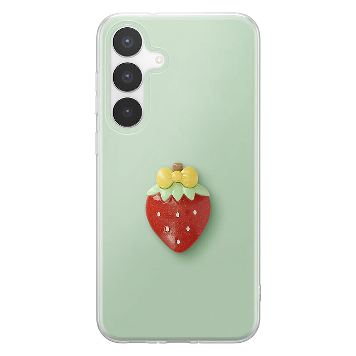 Avizar Coque pour Galaxy S25 FE avec Motif Fraise en Relief 3D et Contour Surélevé