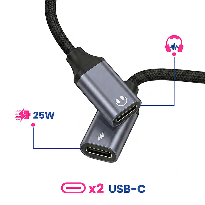 Acheter Blue Star Répartiteur USB-C Double Port avec Charge 25W et Audio DAC Noir