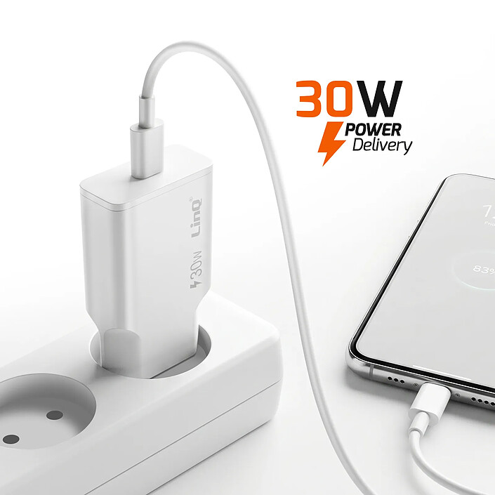 Acheter LinQ Chargeur Secteur Extra Plat avec Port USB-C Power Delivery 30W Blanc
