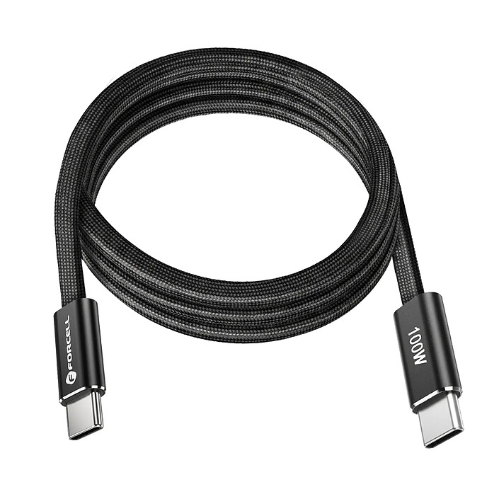 Forcell Câble de Charge USB-C Plat en Nylon Tressé Power Delivery F-Energy 100W 1.2m Noir