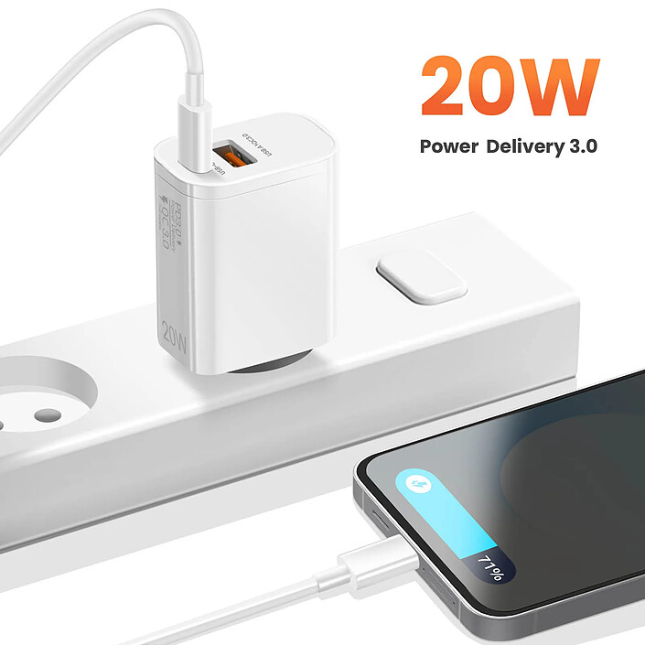 Acheter Avizar Chargeur Secteur Double Port USB-A et USB-C 20W avec Câble USB-C vers USB-C