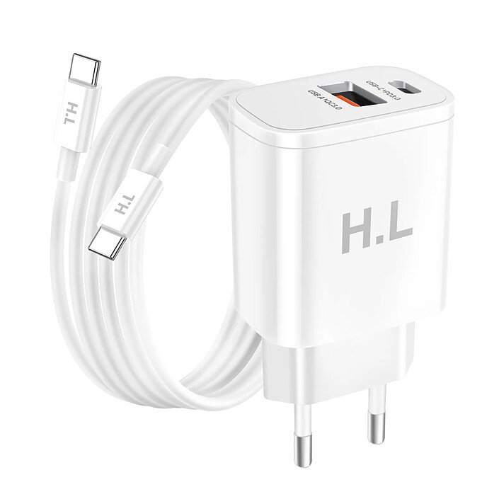 Avizar Chargeur Secteur Double Port USB-A et USB-C 20W avec Câble USB-C vers USB-C
