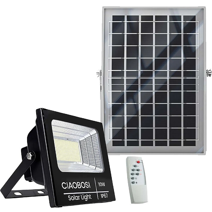 Avizar Projecteur Solaire LED 10W IP67 avec Panneau Solaire Séparé et Télécommande