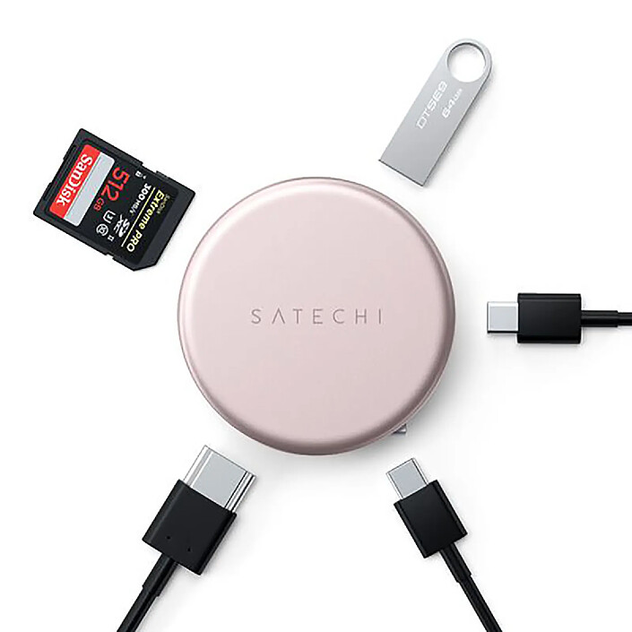 Satechi Hub Multiport 5-en-1 USB-C vers HDMI / USB-A / 2 USB-C / Carte SD Modèle OntheGo Rose pas cher