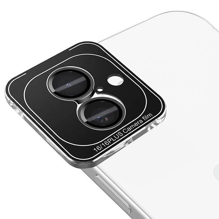 Blue Star Protection d'Objectif Caméra pour iPhone 16 avec Applicateur Noir / Transparent pas cher
