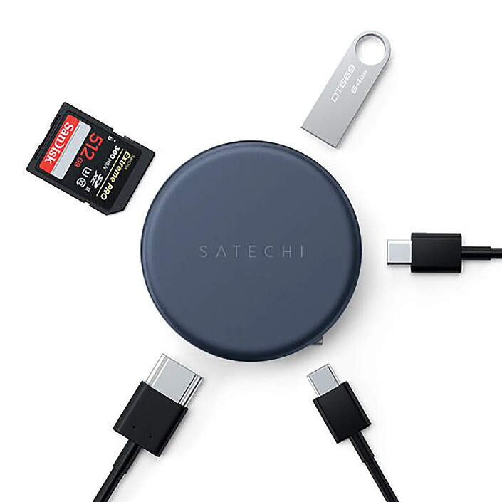 Acheter Satechi Hub Multiport 5-en-1 USB-C vers HDMI / USB-A / 2 USB-C / Carte SD Modèle OntheGo Bleu