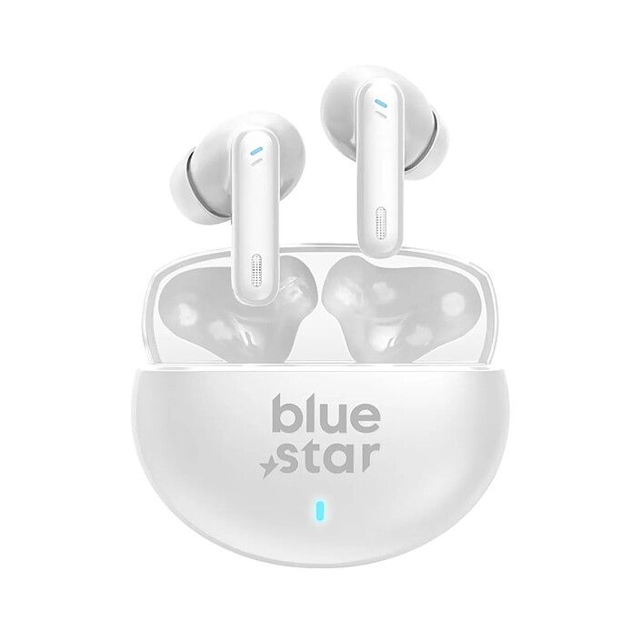 Blue Star Écouteurs TWS Bluetooth 6.0 avec Réduction de Bruit ANC et ENC Blanc
