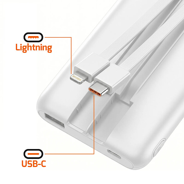 Acheter LinQ PowerBank 10000mAh 22.5W avec Câbles Intégrés Lightning / USB-C et Écran LED Blanc