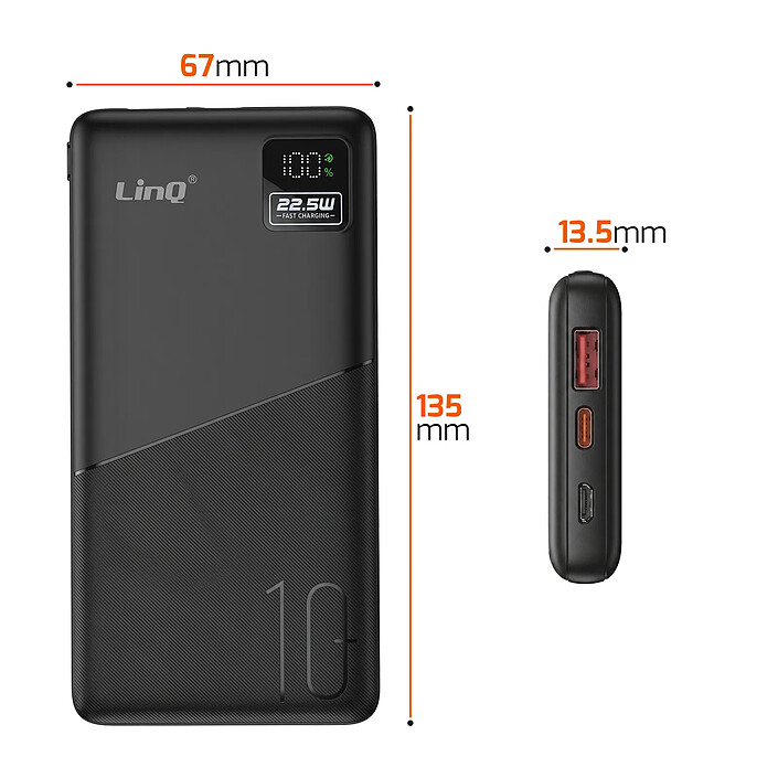 Acheter LinQ PowerBank 10000mAh 22.5W Power Delivery USB-C / USB-A avec Écran LED Noir