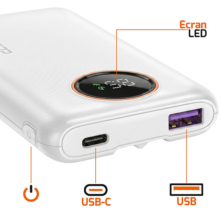 Avis LinQ PowerBank 10000mAh 22.5W avec Câbles Intégrés Lightning / USB-C et Écran LED Blanc