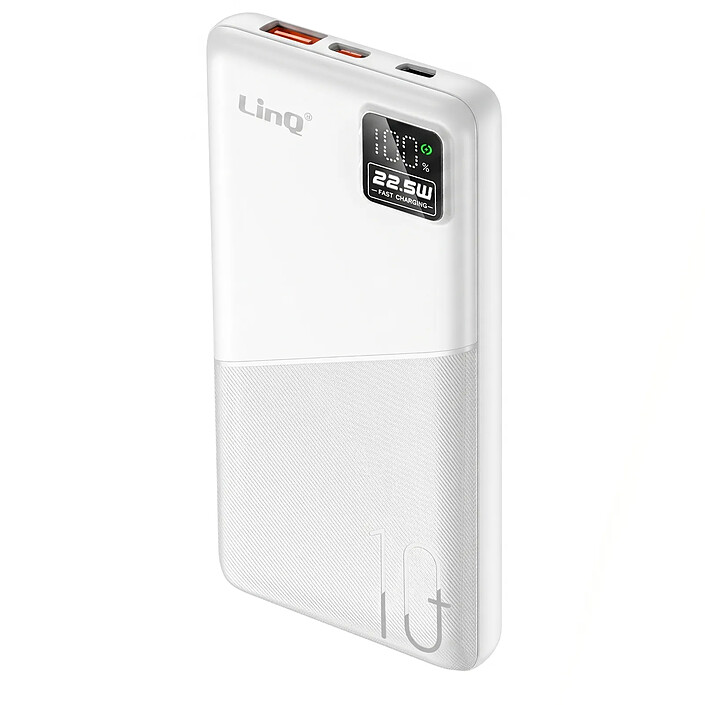 LinQ PowerBank 10000mAh 22.5W Power Delivery USB-C / USB-A avec Écran LED Blanc