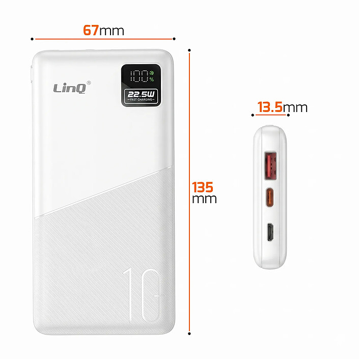 Acheter LinQ PowerBank 10000mAh 22.5W Power Delivery USB-C / USB-A avec Écran LED Blanc