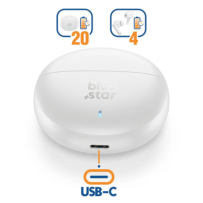 Acheter Blue Star Écouteurs TWS Bluetooth 6.0 avec Réduction de Bruit ANC et ENC Blanc