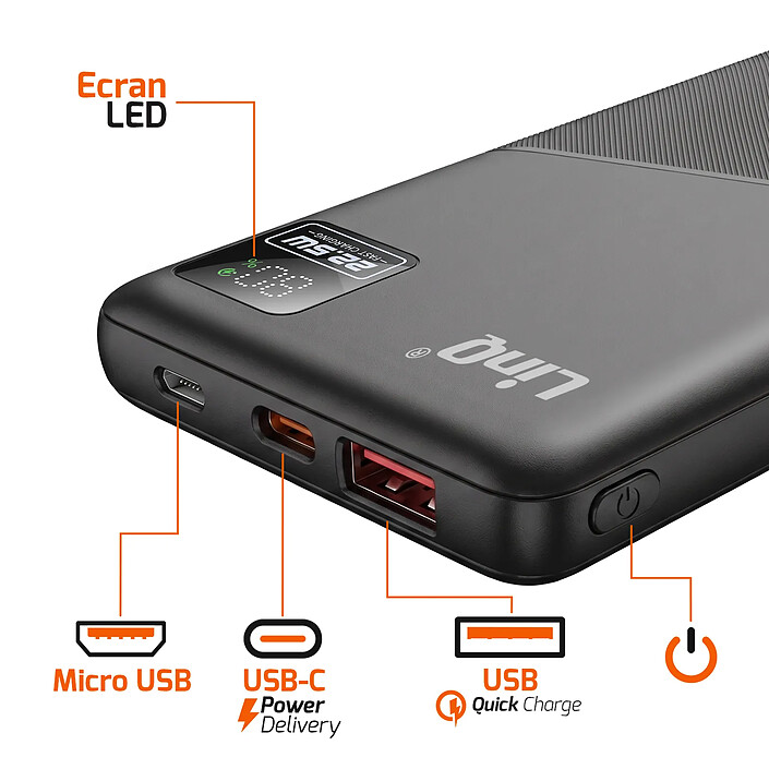 Avis LinQ PowerBank 10000mAh 22.5W Power Delivery USB-C / USB-A avec Écran LED Noir