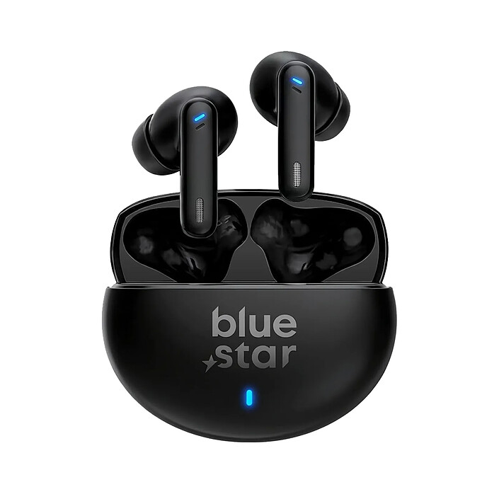 Blue Star Écouteurs TWS Bluetooth 6.0 avec Réduction de Bruit ANC et ENC Noir