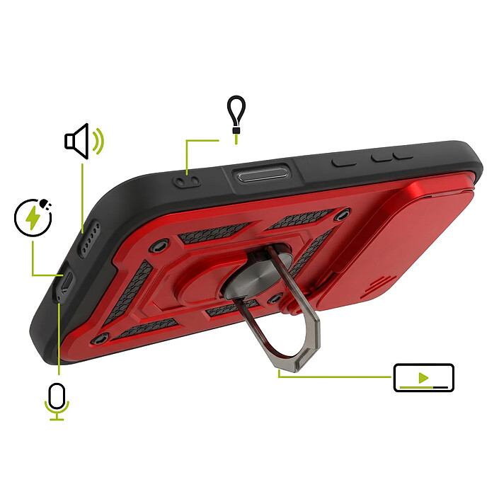 Avis Mayaxess Coque pour Honor 600 Pro avec Cache Caméra Coulissante et Bague Magnétique Rouge