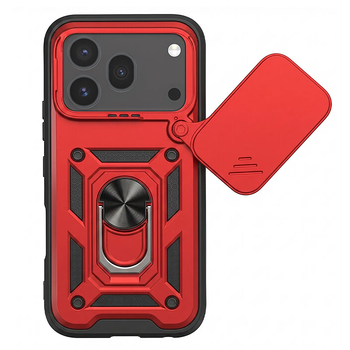 Mayaxess Coque pour Honor 600 Pro avec Cache Caméra Coulissante et Bague Magnétique Rouge