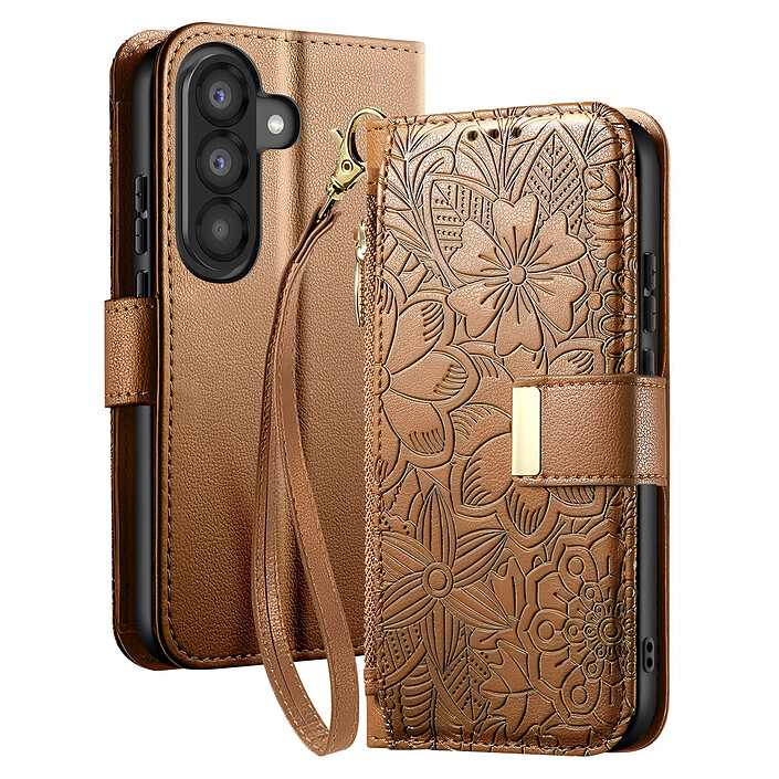 Avizar Étui Portefeuille pour Galaxy A56 Motif Floral avec Poche Zippée Intégrée