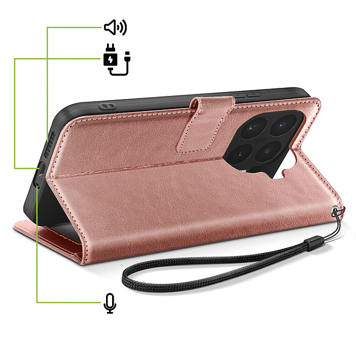Acheter Mayaxess Étui Portefeuille pour Xiaomi 17T avec Dragonne et Fonction Support Rose gold