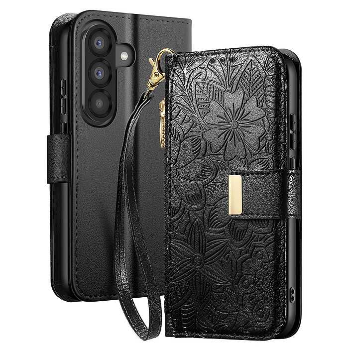 Avizar Étui Portefeuille pour Galaxy A56 Motif Floral avec Poche Zippée Intégrée