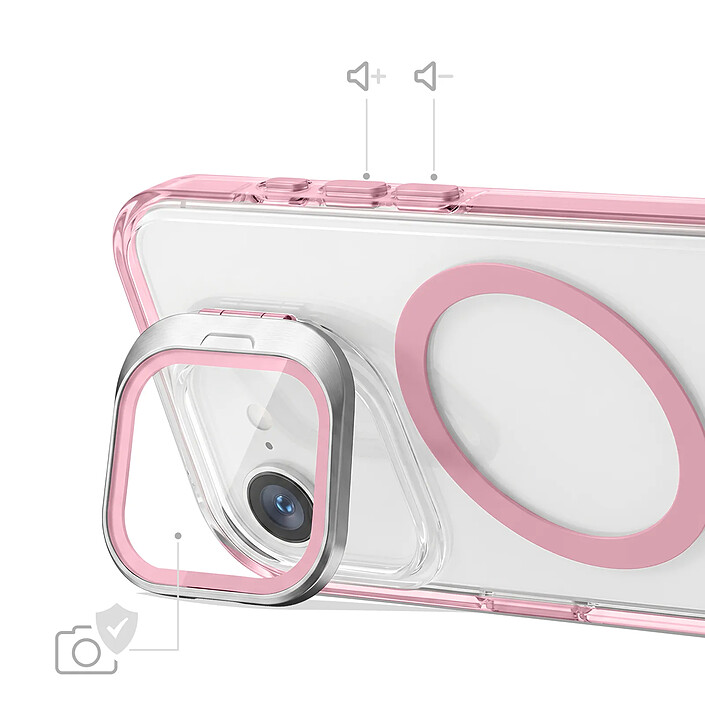 Avis Zanaé Coque pour iPhone 16e Série Hooke MagSafe avec Cache Caméra Stand Rose