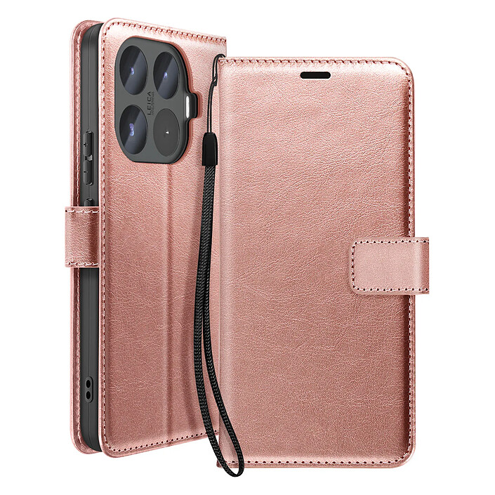 Mayaxess Étui Portefeuille pour Xiaomi 17T avec Dragonne et Fonction Support Rose gold