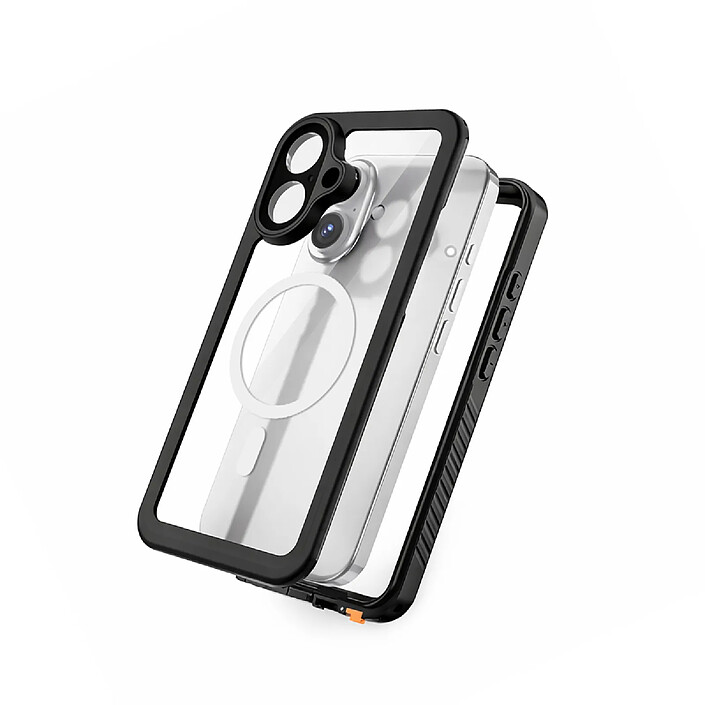 Eiger Coque MagSafe Intégrale 360° pour iPhone 17 Étanche IP68 Drop-Test 2m Renforcé Noir / Transparent