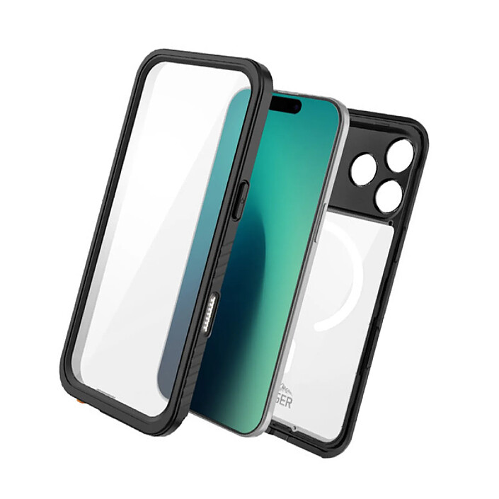 Eiger Coque MagSafe Intégrale 360° pour iPhone 17 Pro Max Étanche IP68 Drop-Test 2m Noir / Transparent