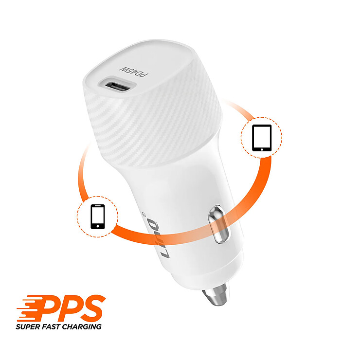 Acheter LinQ Chargeur Voiture Allume Cigare PPS USB-C 45W avec Technologie Anti-Surchauffe Blanc