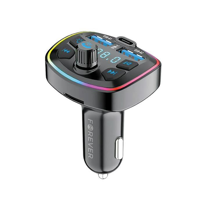 Forever Chargeur Voiture USB-C / 2 USB-A 20W avec Transmetteur FM Bluetooth et Micro-SD Noir