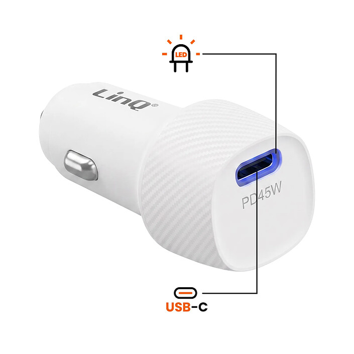 Avis LinQ Chargeur Voiture Allume Cigare PPS USB-C 45W avec Technologie Anti-Surchauffe Blanc