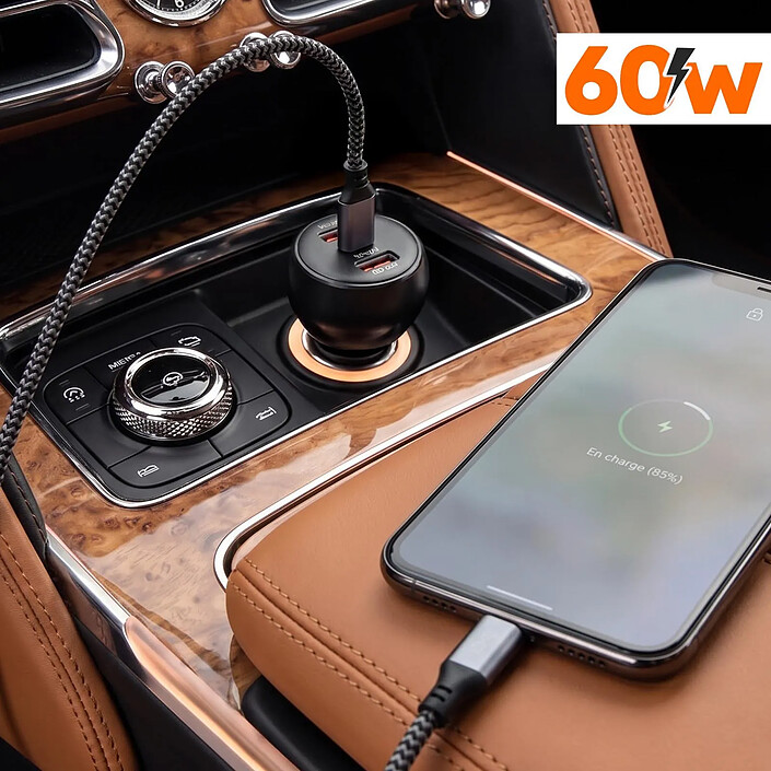 Avis LinQ Chargeur Voiture Allume Cigare 60W avec 2 USB-C PD 30W et USB-A QC 3.0 Noir