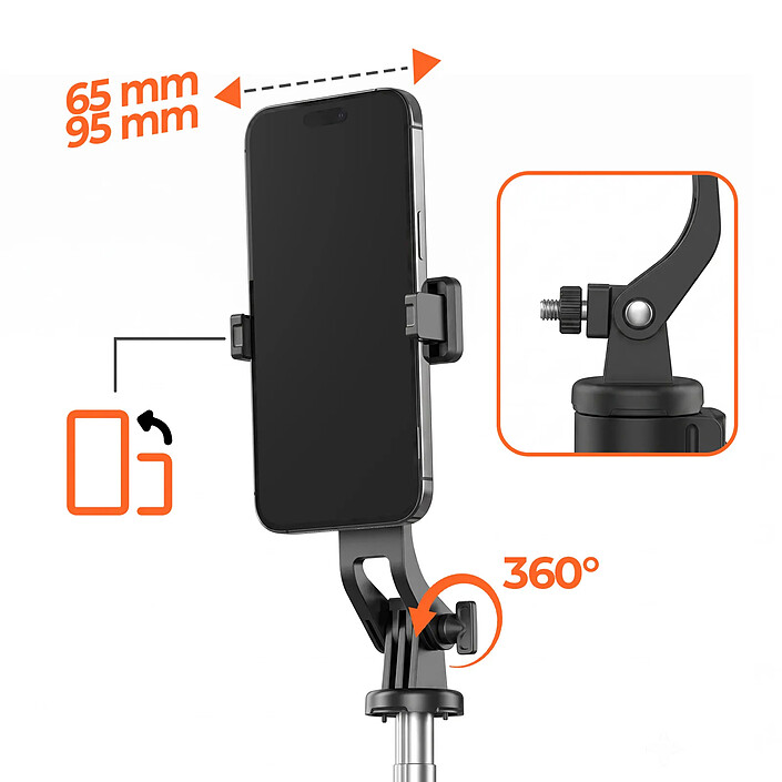 Avis LinQ Trépied Perche Selfie Quadripode 2,20m avec Télécommande Bluetooth Noir