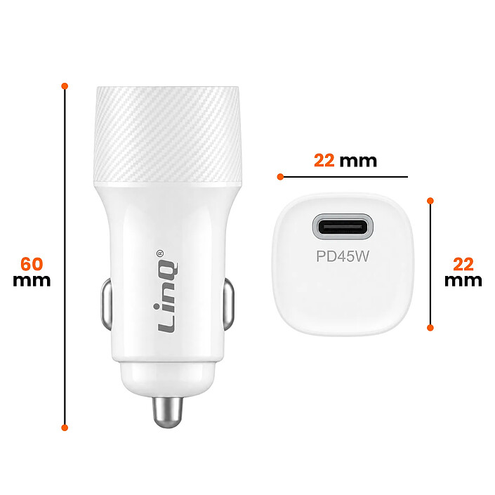 LinQ Chargeur Voiture Allume Cigare PPS USB-C 45W avec Technologie Anti-Surchauffe Blanc pas cher