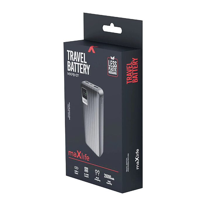 Maxlife PowerBank 20000mAh USB-C et 2 USB-A avec Écran d'Affichage Digital Noir pas cher