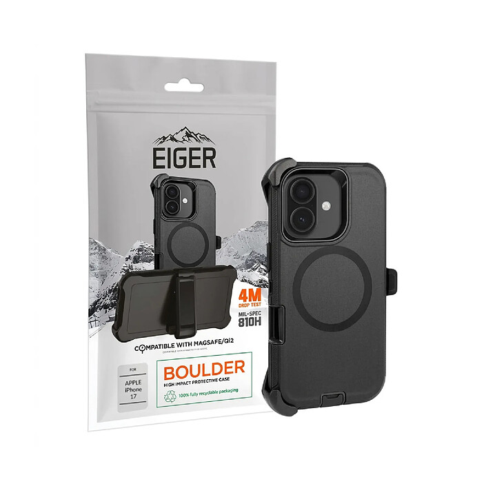 Eiger Coque MagSafe pour iPhone 17 avec Clip Ceinture et Coins Renforcés Noir pas cher