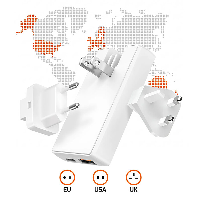 Avis LinQ Chargeur Voyage GaN 45W avec Ports USB-C / USB et Prises Interchangeables Blanc
