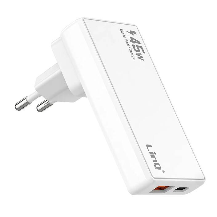 LinQ Chargeur Voyage GaN 45W avec Ports USB-C / USB et Prises Interchangeables Blanc