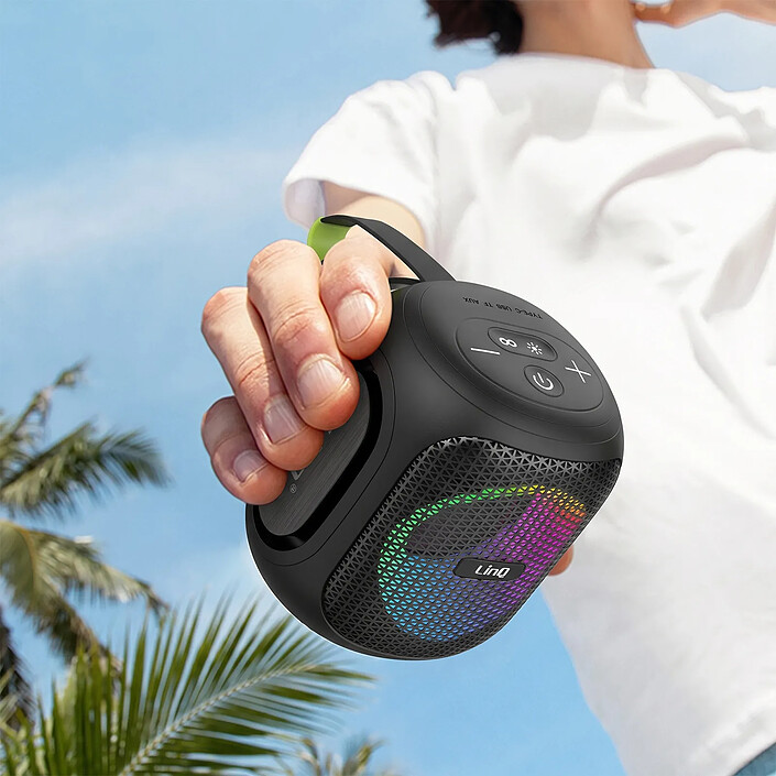 LinQ Mini Enceinte TWS / Bluetooth / Stéréo / RGB 7 Couleurs / Jack / USB / Micro-SD Noir pas cher