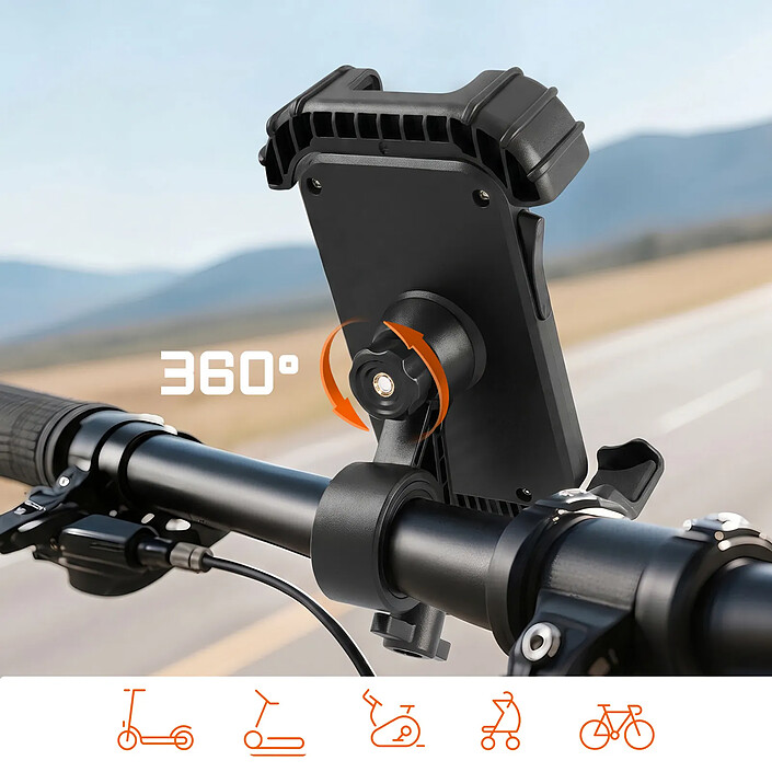 Acheter LinQ Support de Téléphone Guidon Vélo / Moto avec Loquet Mécanique et Rotation 360° Noir
