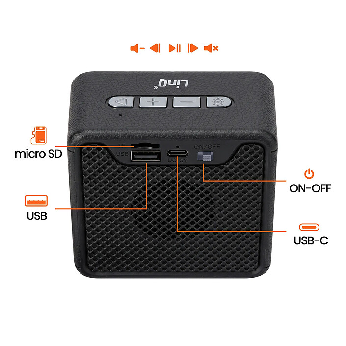 Avis LinQ Mini Enceinte Bluetooth Nomade 5W / RGB / Radio FM / USB / Micro-SD / Cordon Noir