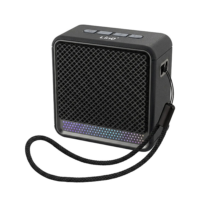 LinQ Mini Enceinte Bluetooth Nomade 5W / RGB / Radio FM / USB / Micro-SD / Cordon Noir