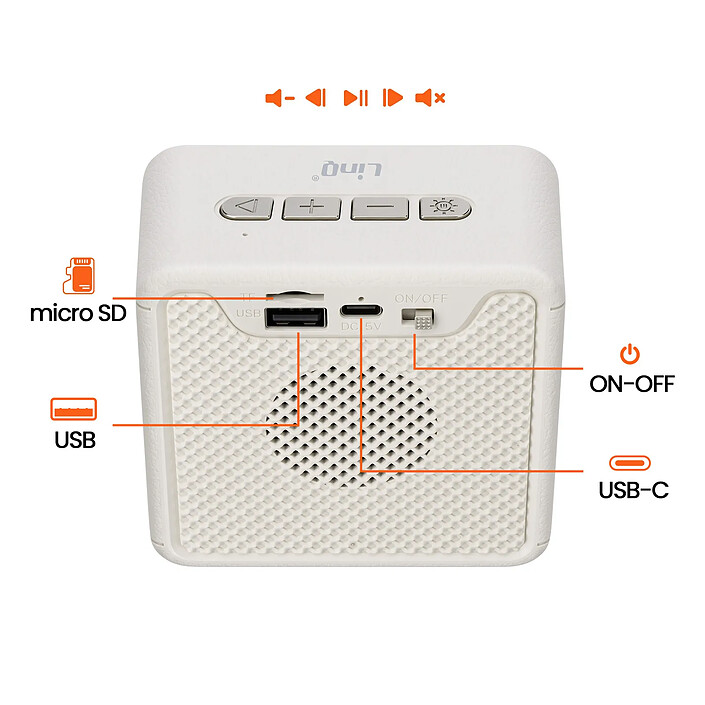Avis LinQ Mini Enceinte Bluetooth Nomade 5W / RGB / Radio FM / USB / Micro-SD / Cordon Blanc