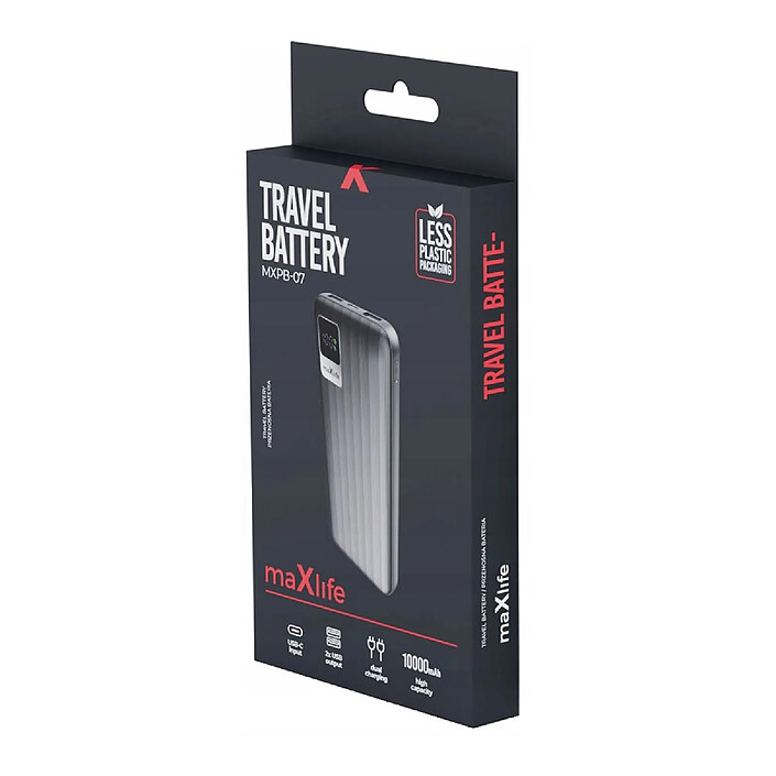 Maxlife PowerBank 10000mAh USB-C et 2 USB-A avec Écran d'Affichage Digital Noir pas cher
