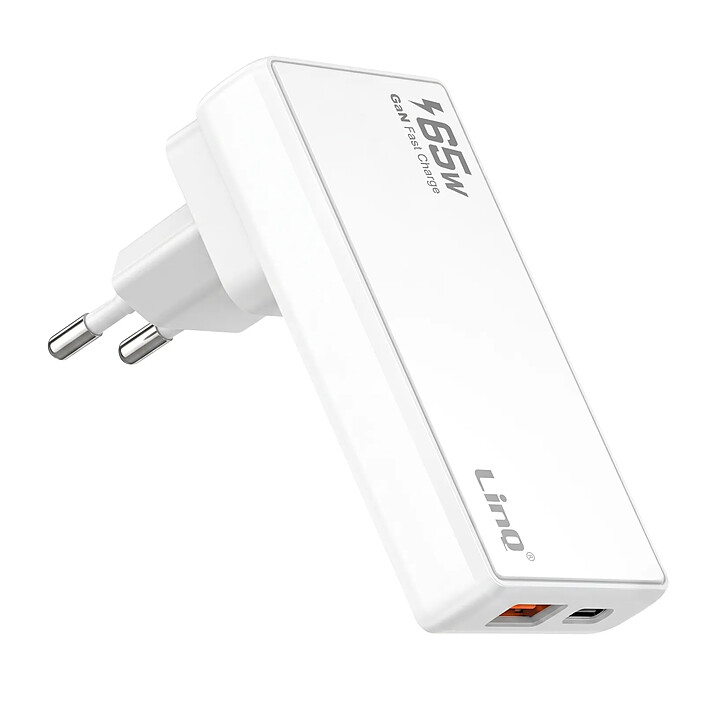 LinQ Chargeur Voyage GaN 65W avec Ports USB-C / USB et Prises Interchangeables Blanc