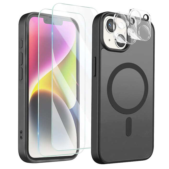 Avizar Pack Coque MagSafe pour iPhone 14 avec 2 Verres Trempés et 2 Protection Caméra