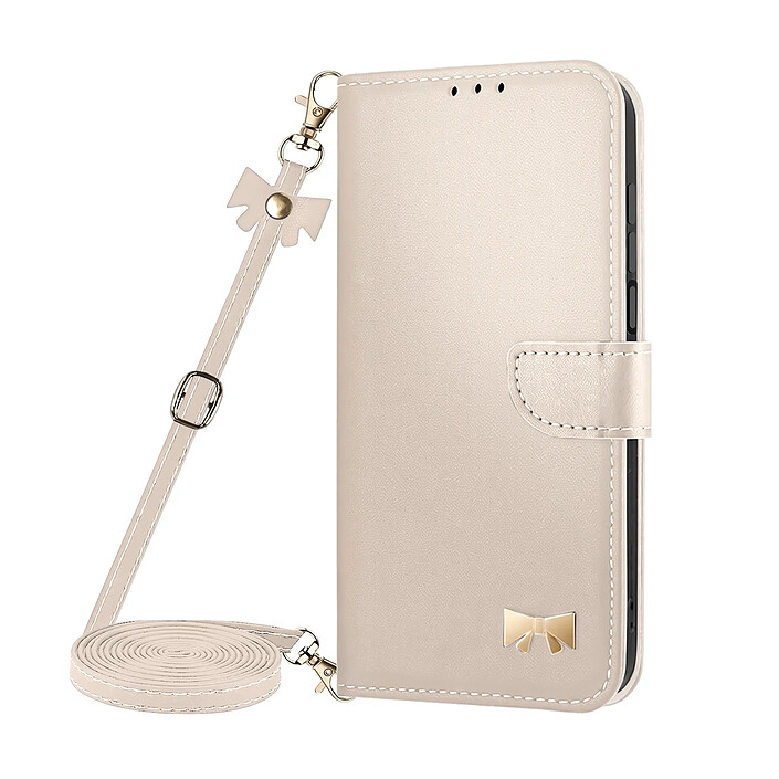 Avizar Étui Portefeuille pour Galaxy A27 à Bandoulière avec Motif Nœud Doré