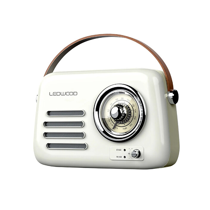 Ledwood Radio Rétro Portable Modèle Alma 5W avec Bluetooth / USB / Aux Blanc