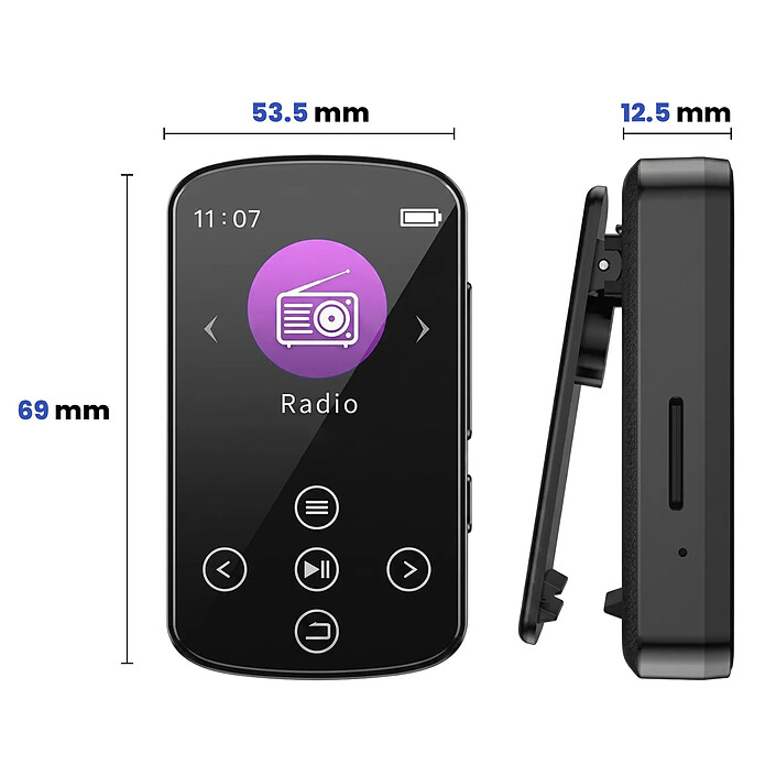Avizar Baladeur MP4 Bluetooth 5.4 Tactile 1.54 Pouces avec Clip Sport et Radio FM pas cher