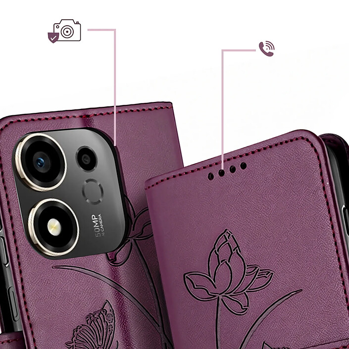 Acheter Avizar Étui Portefeuille pour Honor 600 Smart Motif Lotus Oriental avec Dragonne